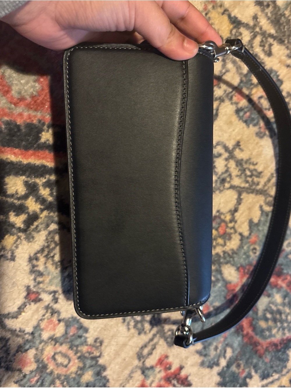 Coach Black Leather Jeweled Clutch with Silver 'C' Hardware - Picture 3 of 6